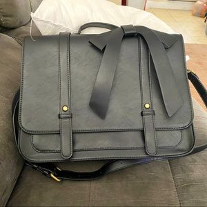 Women's PU Detachable Bow Big Briefcase - Black